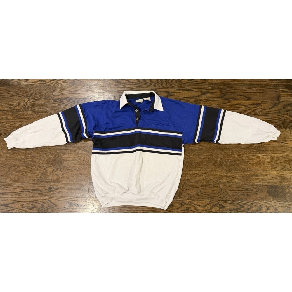 Vintage Ash Creek Trading Men's Pullover shirt 1/4 Front Button Blue Large Retro